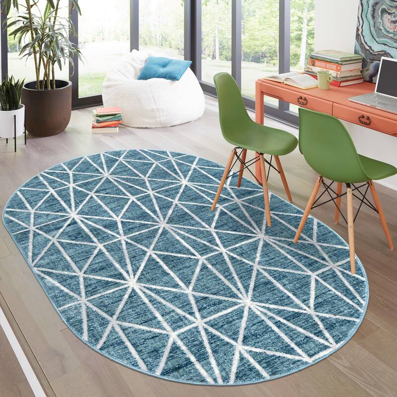 Contemporary Ahora Collection Area Rug - 5'3"x8' Oval - Blue