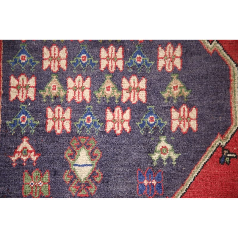Navy Geometric Yalameh Persian Vintage Rug Hand-knotted Wool Carpet - 4'3"x 7'1"