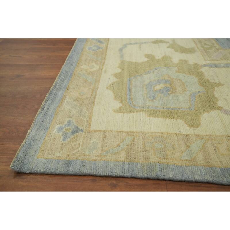Handmade Wool Oushak Turkish Area Rug, Floral Geometric Carpet - 11' 11'' X 9' 1''