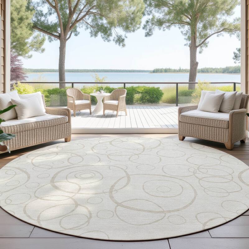 Machine Washable Indoor/ Outdoor Contemporary Nexus Chantille Rug - Ivory - 8' x 8'