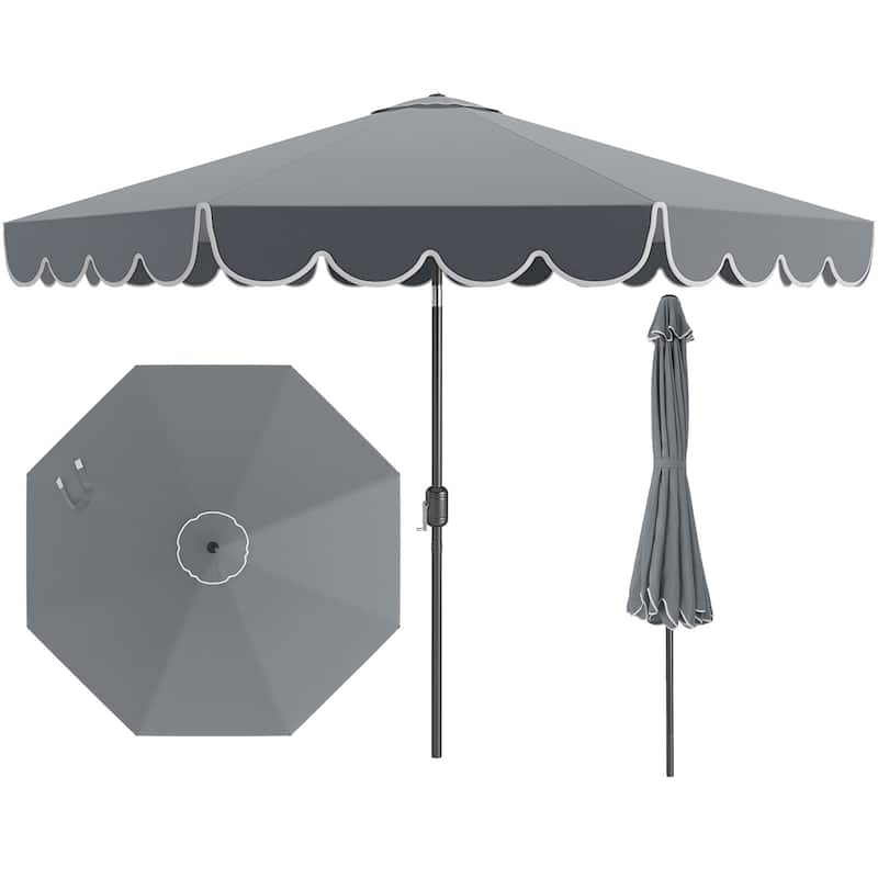 10 Ft Sun Shade Umbrella with Fade-Resistant Polyester Canopy and Easy Tilt Push Button Feature - Grey
