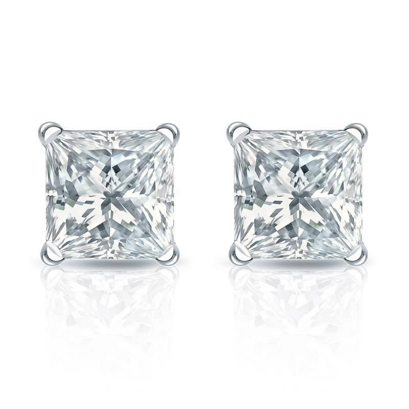 Auriya 14-karat Gold Lab Grown 1.80 carat TDW Princess Diamond Stud Earrings 4-Prong Martini Screw-back