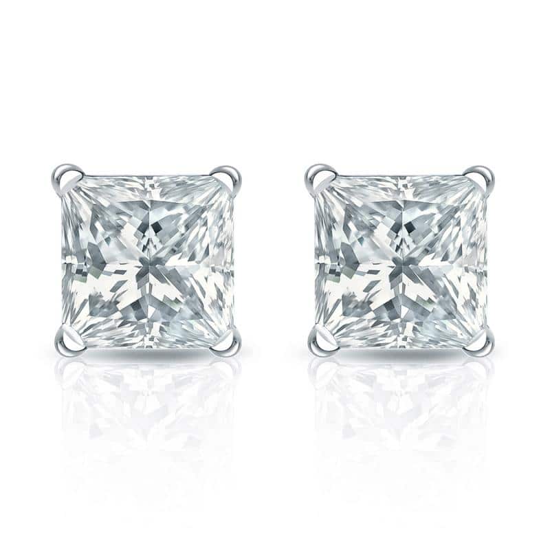 Auriya Plat Gold Lab Grown 1.50 carat TDW Princess Diamond Stud Earrings 4-Prong Martini Screw-back