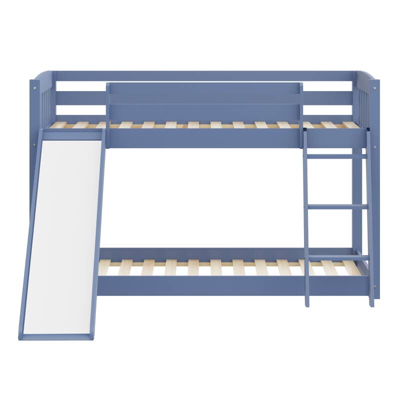 Kids Bunk Bed Twin Over Twin with Slide & Ladder, Heavy Duty Solid Wood