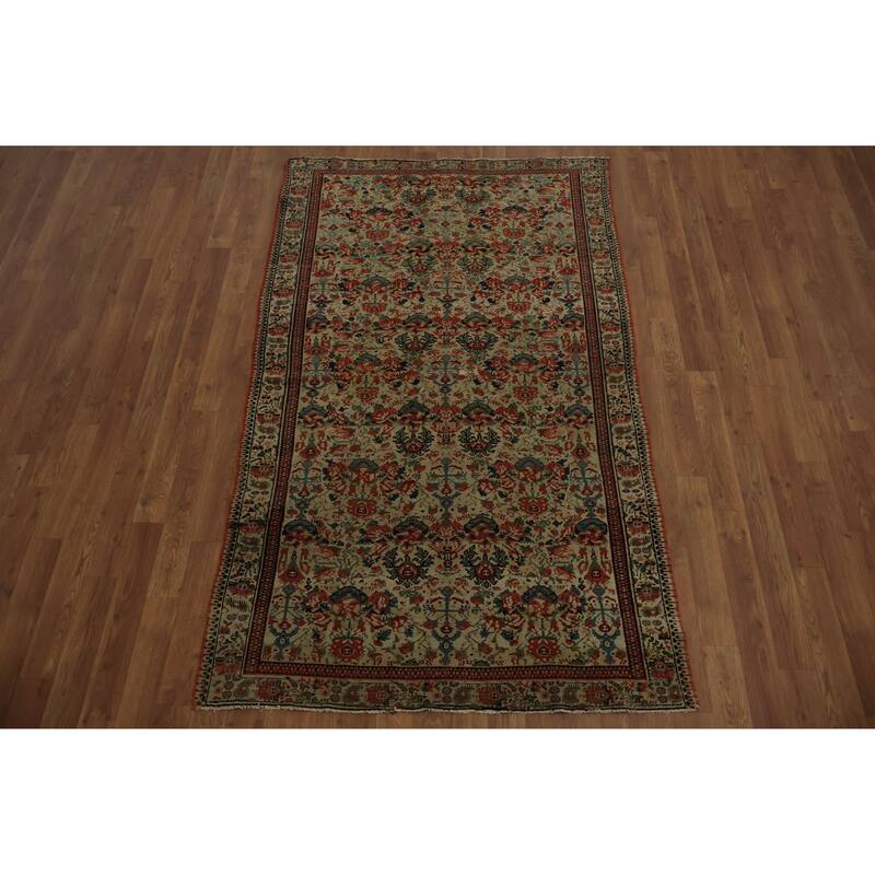 Hand Knotted Oriental 100% Wool Carpet Traditional Floral Beige & Ivories Senneh Area Rug - 6' 2'' X 3' 9''