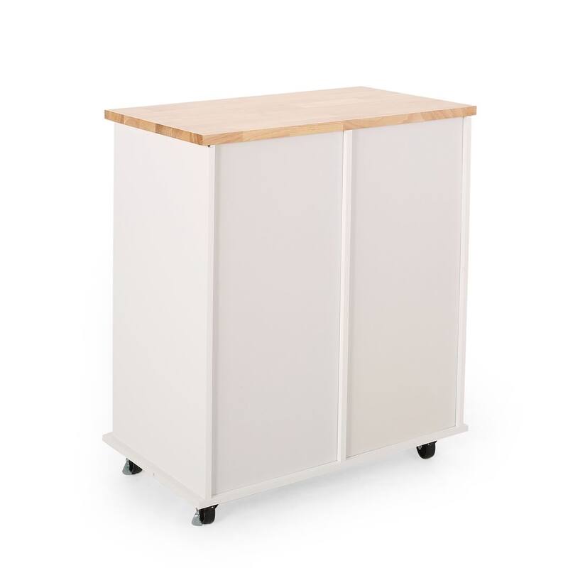 Contemporary Wood Kitchen Cart with Wheels Drawers and Cabinet by Christopher Knight Home