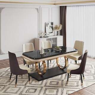 63"Modern Black Marble Dining Table for 4-6 with Rectangular Tabletop ...