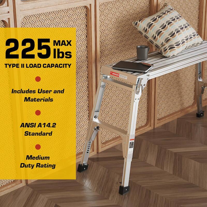 Aluminum Work Platform: Large Size Step Stool Folding Portable Work Bench