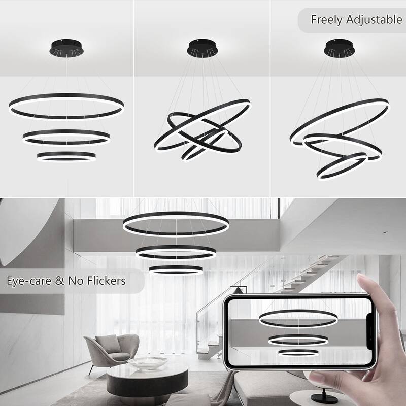 Modern Dimmable 3-Light Unique Tiered LED Chandelier