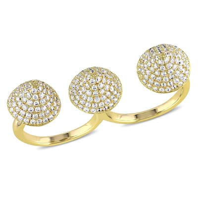 Miadora Cubic Zirconia Pave Cone 2-Finger Ring in Yellow Silver