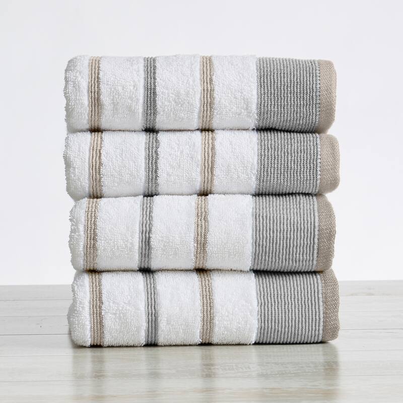 Luxurious Cotton Decorative Stripe Towel Set - Hand Towel (4-Pack) - Glacier Grey / Cappuccino