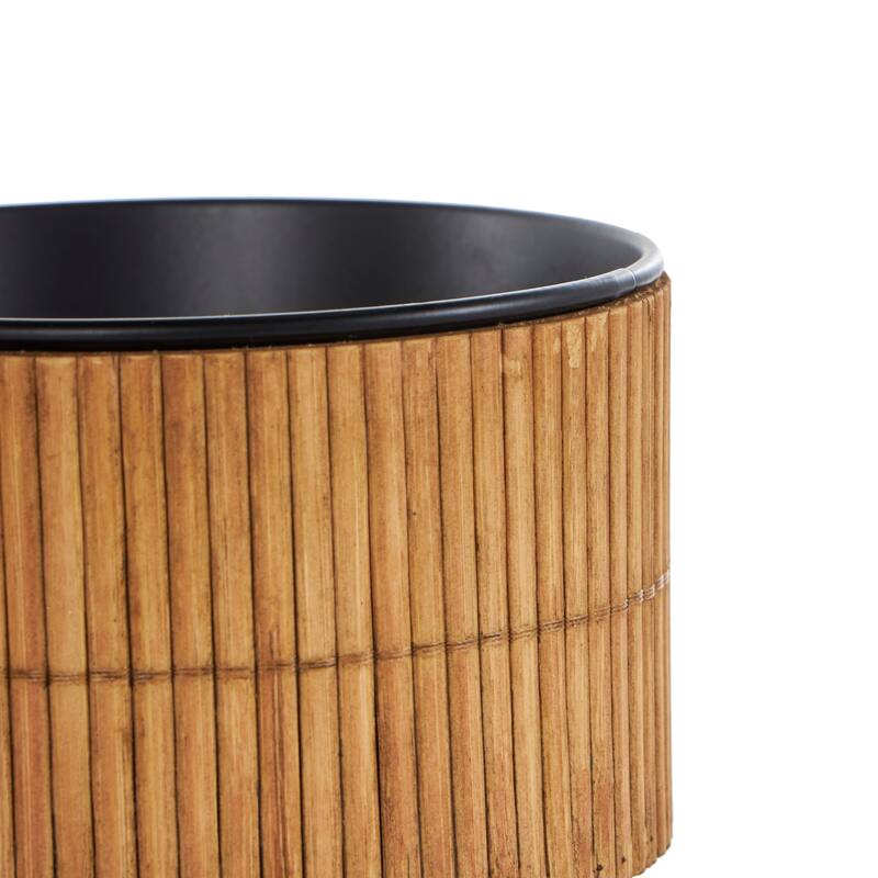 Brown Bamboo Handmade Planter with Black Metal Interior (Set of 2)