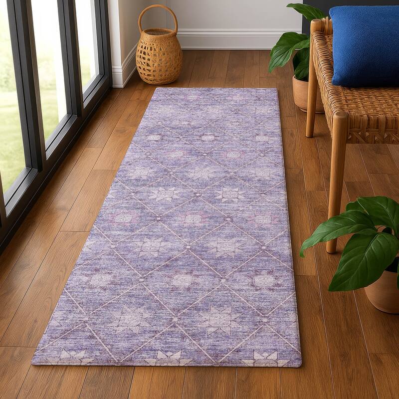 Premium Washable Super Soft Boho Trellis Mayfield Rug - Purple - 2'3" x 7'6"