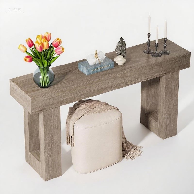 Farmhouse Console Table 63 Inch Engineered Wood MDF Entryway Living Room Hallway Sofa Table with Rustic Wood Finish - Grey