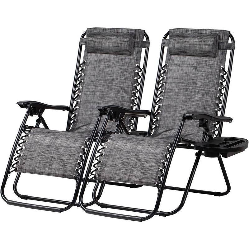 Set of 2 Relaxing Recliners Patio Chairs Adjustable Chair - Grey
