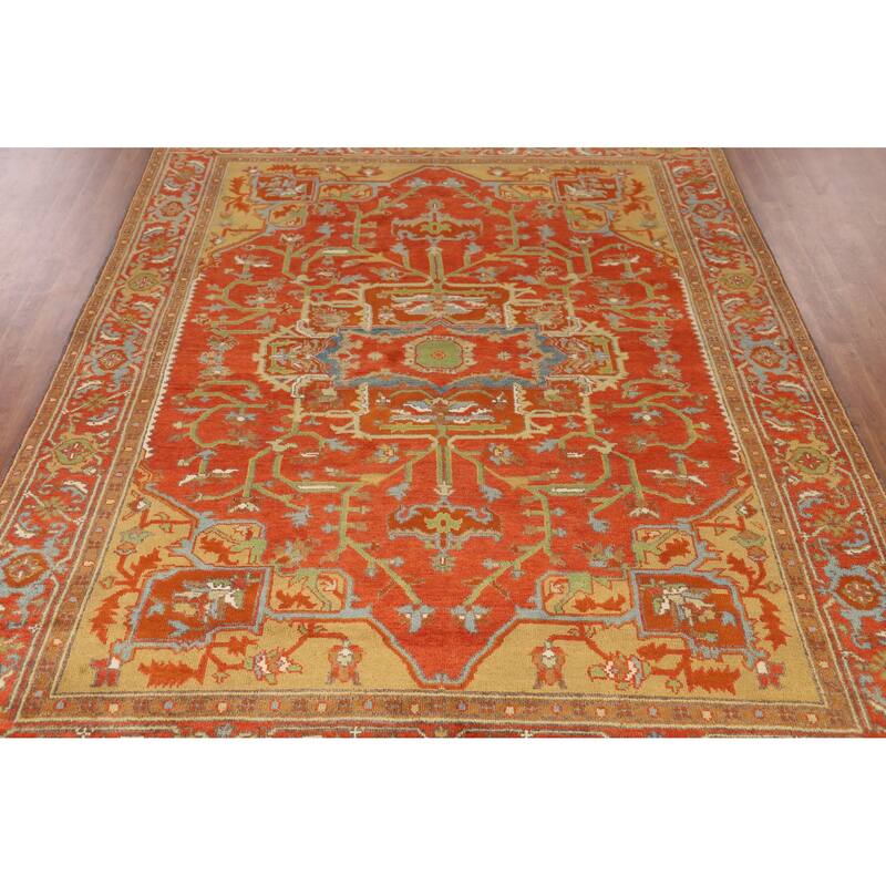 Floral Medallion Heriz Serapi Indian Area Rug Hand-Knotted Wool Carpet - 8'5" x 11'11"