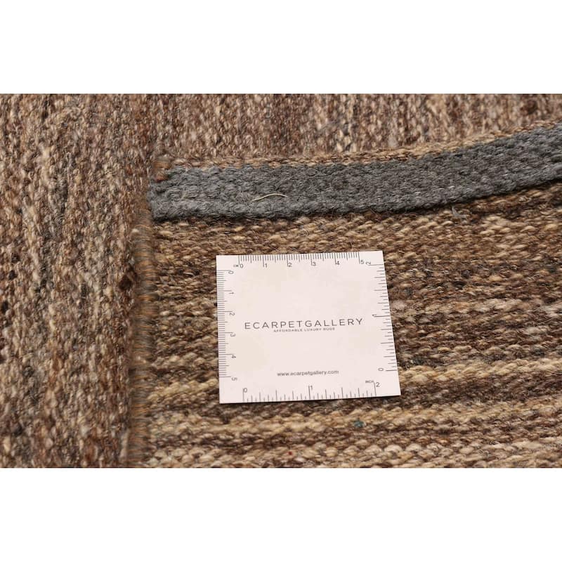 ECARPETGALLERY Flat-Weave Boho Taupe Wool Kilim - 11'3 x 14'8