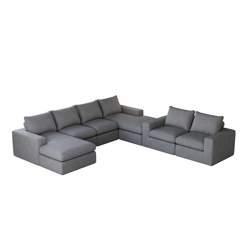 L-shaped Sectional Sofa Set of 2 Corduroy Upholstered Cloud Modular Couch with Chaise Free Combination Sectional Sofa Set