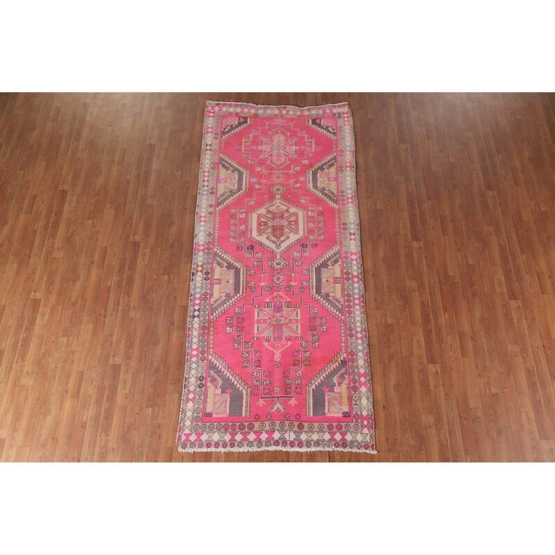 Hand Knotted Oriental 100% Wool Carpet Traditional Tribal Pink Ardebil Runner Rug - 9' 10'' X 4' 4''