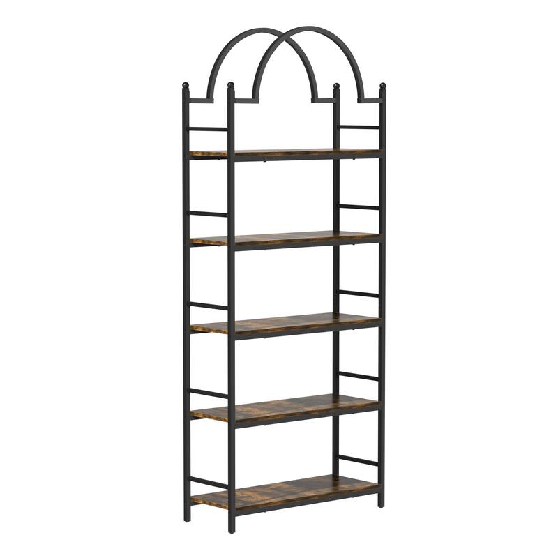 5-tier Bookcase Stand Metal Wood Structure - 30 in. W X 10 in. D X 77 in. H