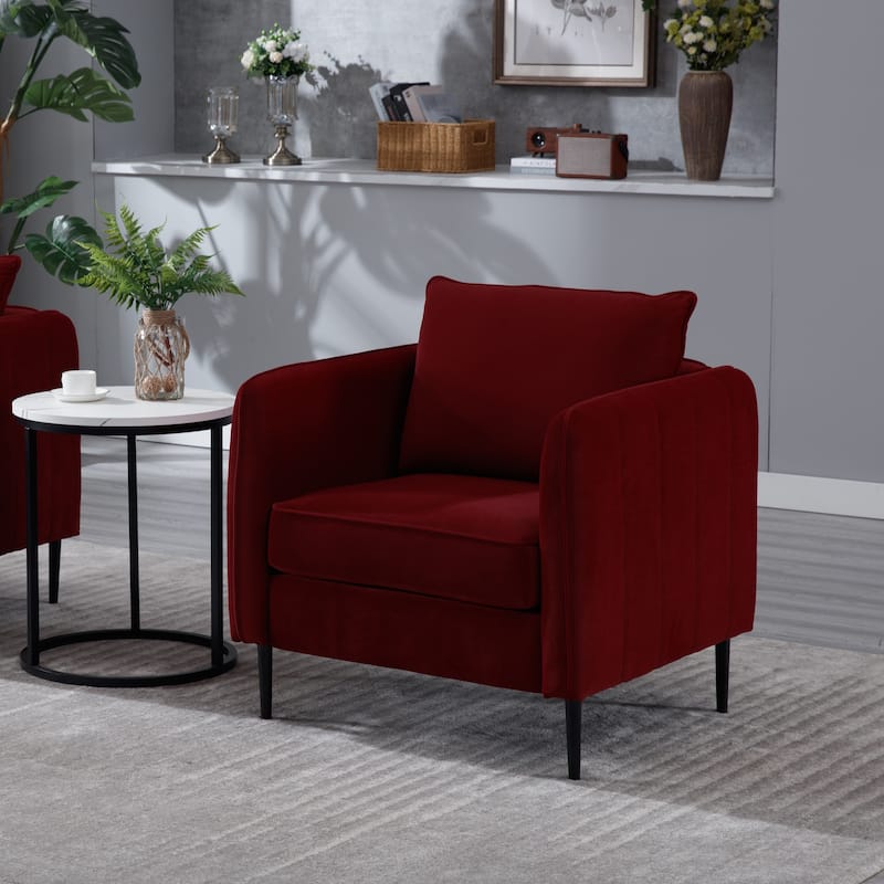 Accent Chair For Living Room, Velvet Comfy Single Sofa Chair Mid-Century Modern Armchair With 1 Pillow And Metal Legs
