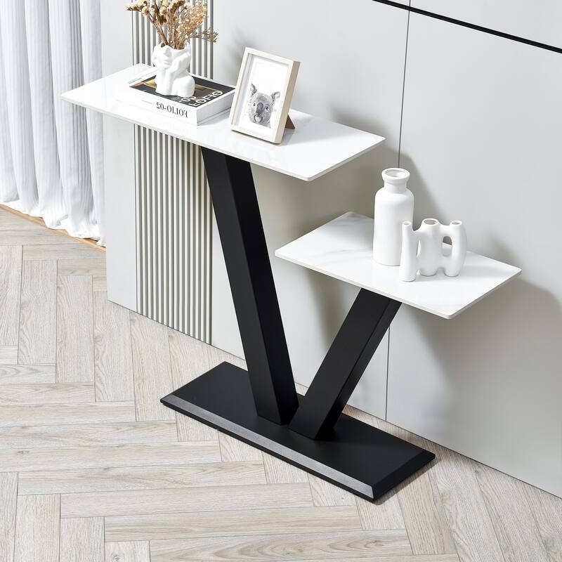 Modern Console Table with Metal Frame and Adjustable Foot Pads