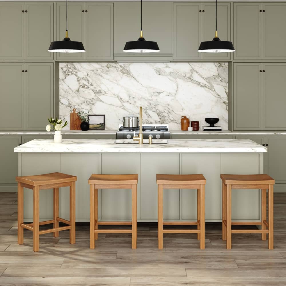 Now Furniture Solid Wood Backless Saddle Seat Counter Height Stool