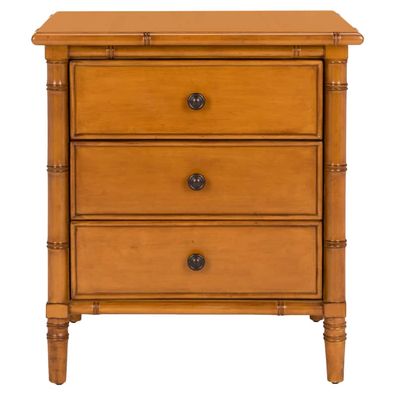 SAFAVIEH Jasmyne Modern Coastal 3-Drawer Navy Bamboo Nightstand