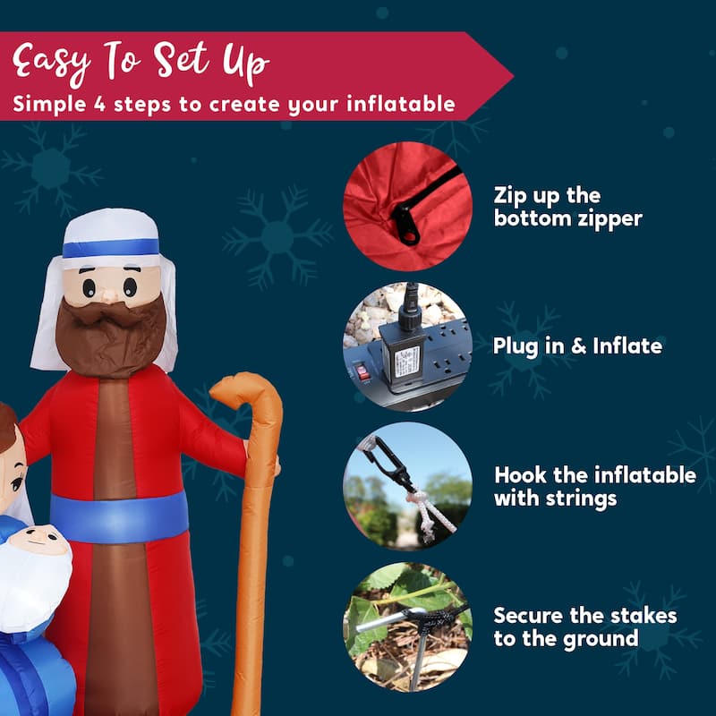 Joyfy 6 FT Tall Christmas Inflatable Jesus Family Decoration with Built-in LEDs, Blow Up Inflatables