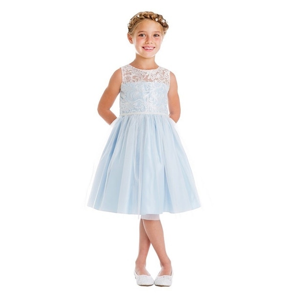 Shop Little Girls Blue Embroidered Mesh Pearl Trim Party Easter Dress - Free Shipping Today ...