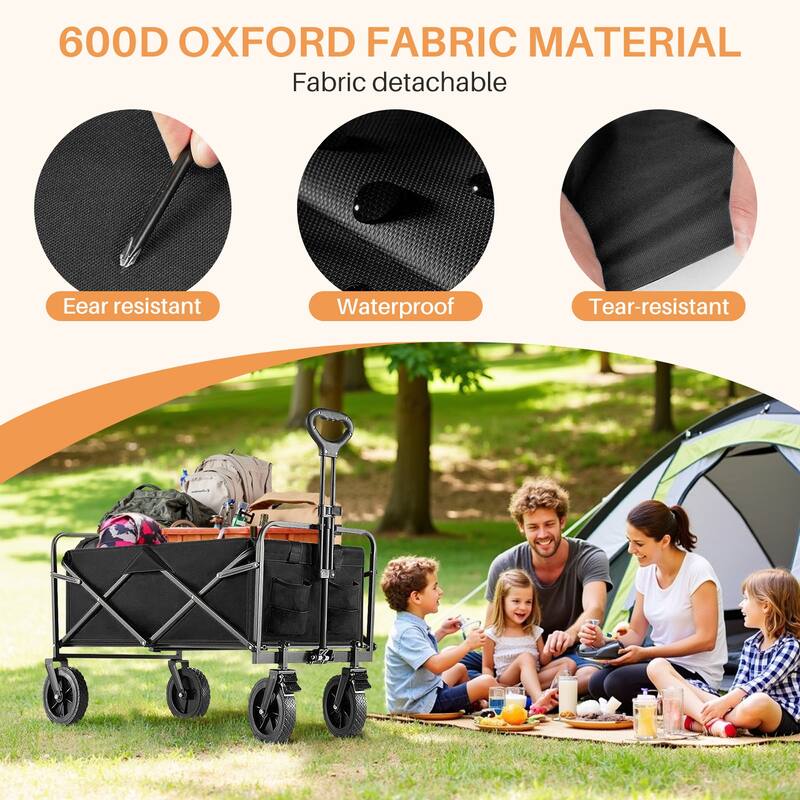 Outdoor Large Capacity Collapsible Foldable Wagon Cart Garden Cart with All-Terrain Wheels-35IN - 20.5"D x 33.3"W x 38.9"H