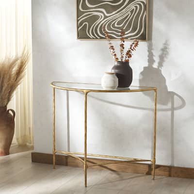 SAFAVIEH Couture Isabellina Metal & Glass Half Moon Console Table - 36"W x 16"D x 30"H