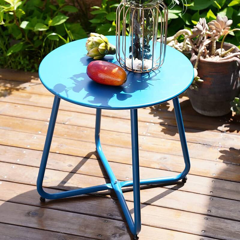 Patio Side Tables for Outside, Small End Table Accent Table Metal Round for Deck Garden Porch Balcony Yard Lawn