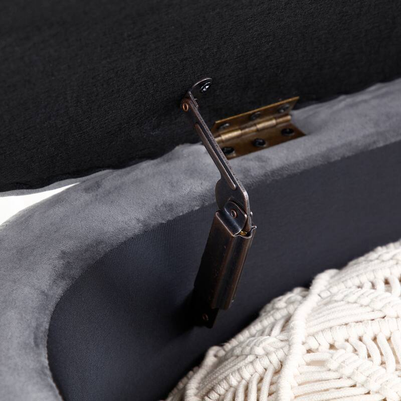 Oval Sherpa Fabric End of Bed Bench, 50 Inch Storage Ottoman