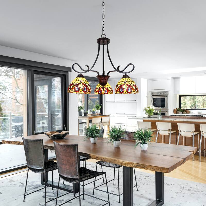 Tiffany-Style Victorian Design 3-light Dark Bronze Chandelier