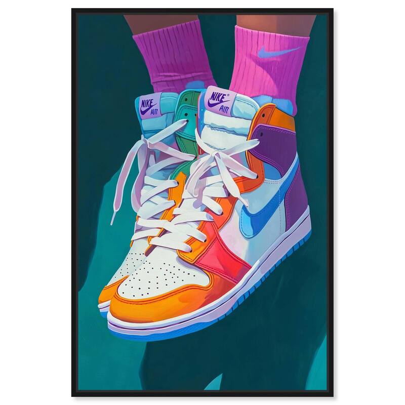 Colorful Sneaker Jump Canvas by Art Remedy - 30" x 45" - Black