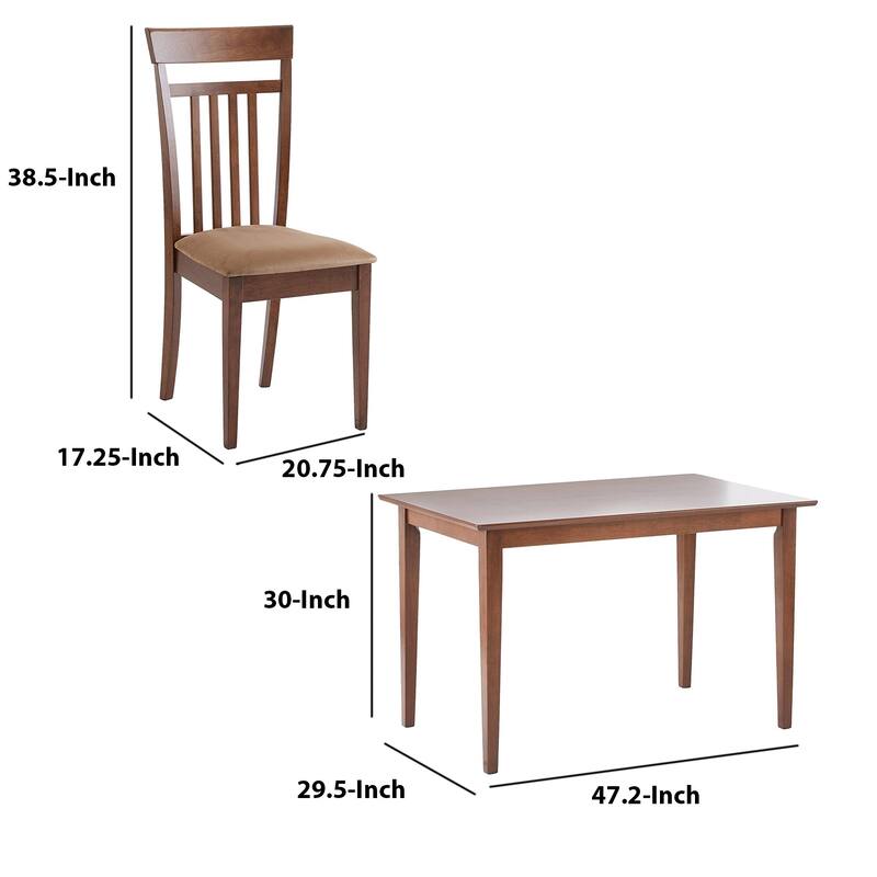 Classy 5 Piece Wooden Dining Table Set, Brown