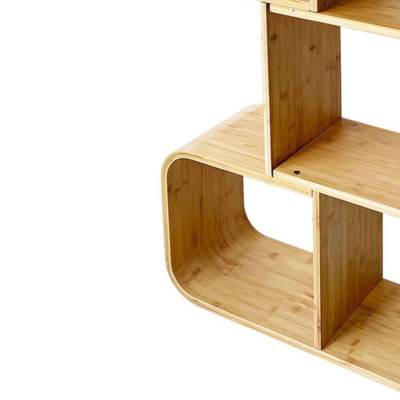 Tima Accent Bookshelf, 52 Inch Tall Storage, Walnut Brown Bamboo Frame
