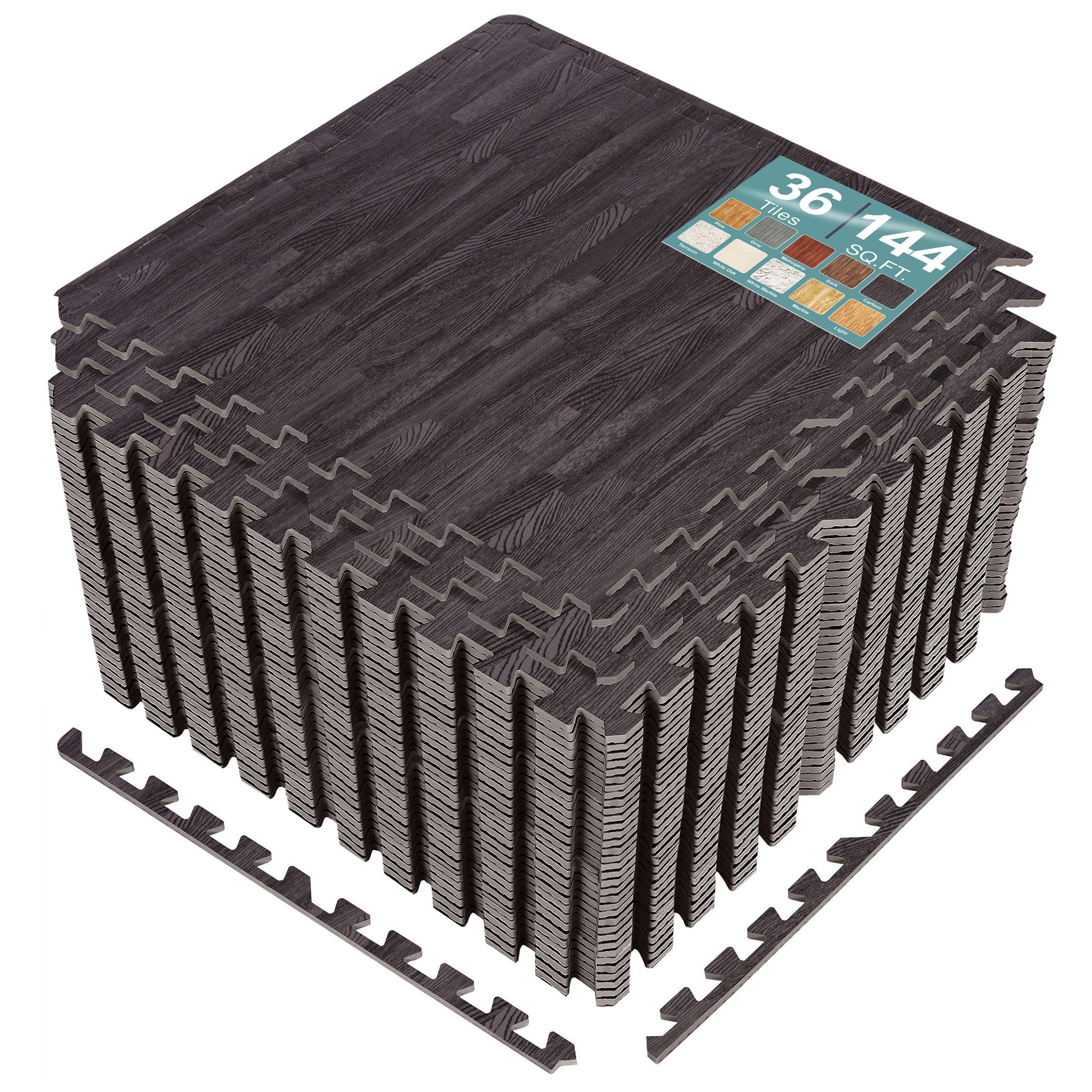 Sorbus Waterproof Wood Grain Foam Floor Tiles, 36 Tiles, 144 Sq Ft, Interlocking