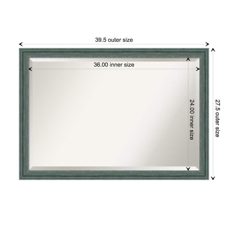 Upcycled Beveled Wood Framed Bathroom Vanity Wall Mirror - Upcycled Teal Grey - Glass Size 36x24