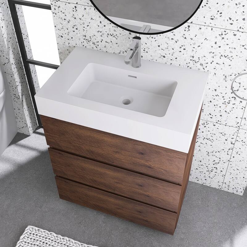 Freestanding Bathroom Vanity with White Solid Surface Top
