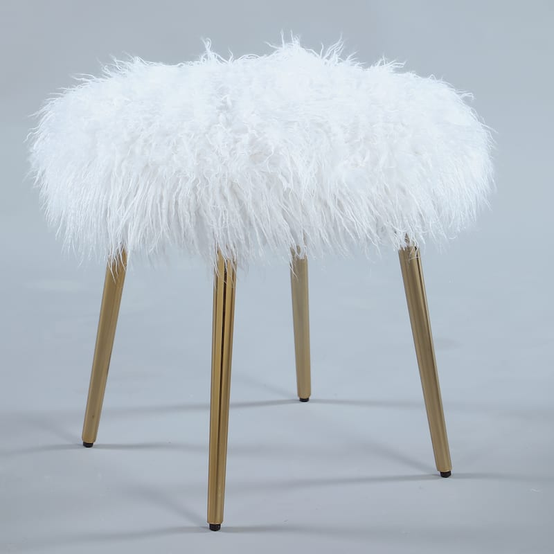 Faux Fur Accent Ottoman with Gold Legs