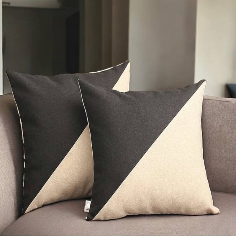HomeRoots Set Of Two 18" X 18" Black And Grey Polyester Geometric Zippered Pillow - Accent - Polyester
