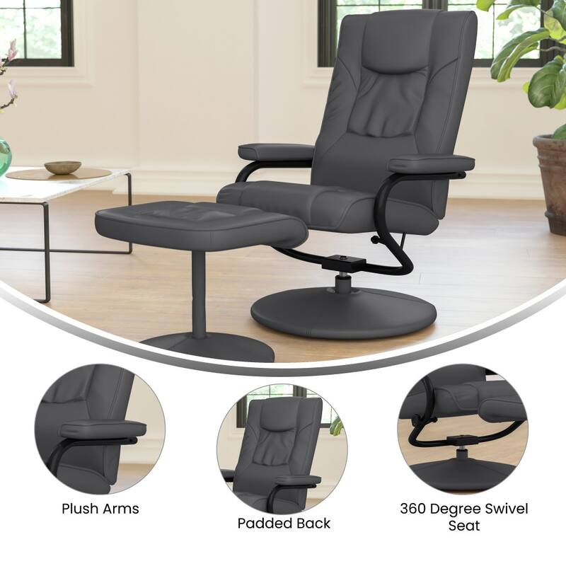 Contemporary Multi-Position Recliner and Ottoman with Wrapped Base
