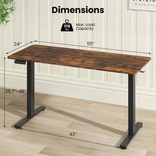 dimension image slide 2 of 3, Costway 55" x 24" Electric Standing Desk with 3 Memory Height Settings