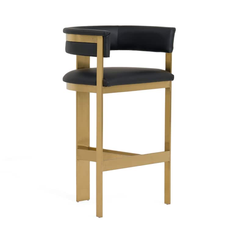 Cid Willow Barstool Chair, Black Faux Leather, Gold Metal Three Leg Base