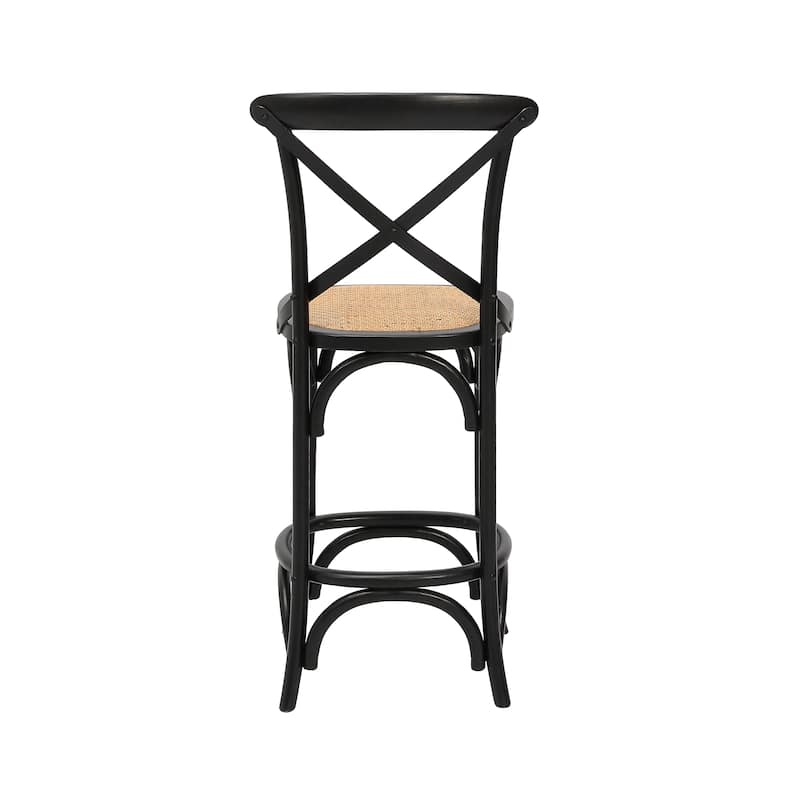 Porthos Home Ziva Bar Stools Set of 2, Elm Wood with Woven Rattan