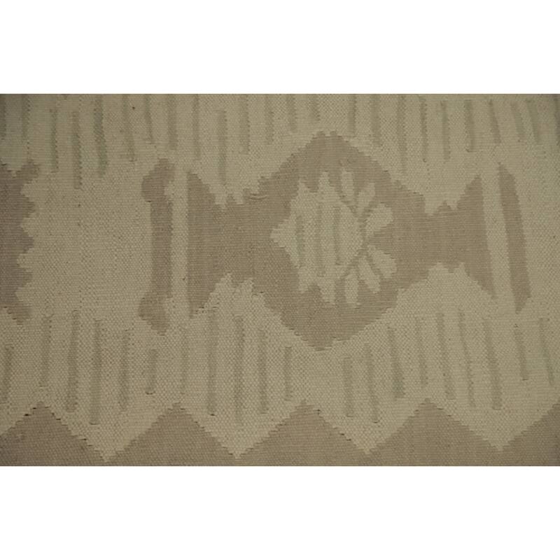 Hand Woven Oriental 100% Wool Carpet Southwestern Tribal Beige & Ivories Kilim Runner Rug - 11' 4'' X 2' 7''