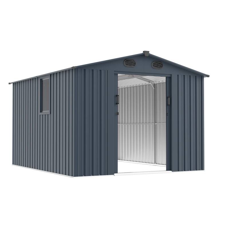 8x10 FT Outdoor Storage Shed, Large Metal Tool Sheds with Window and Lockable Doors, Garden Shed for Backyard Garden