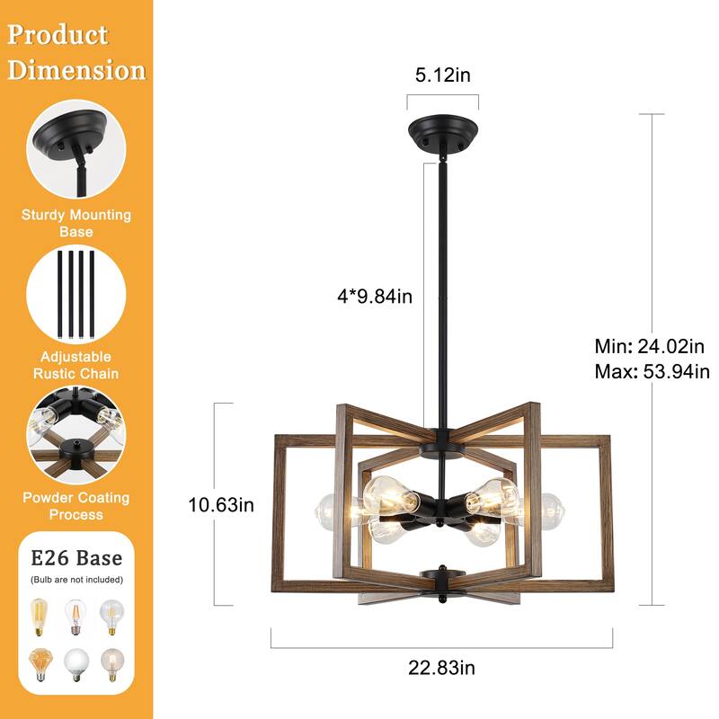 6 Light Simple Modern Chandelier Adjustable Height Light Bulb Not Included